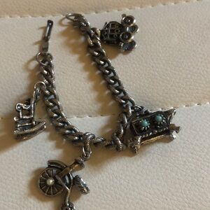 Vintage Silver Charm Bracelet with Turquoise Accents